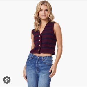 NWT Scotch & Soda Burgundy and Navy Striped Crop Sweater Vest Medium